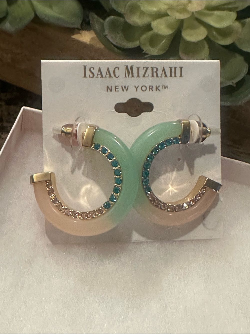 Isaac Mizrahi NY Two-Tone Resin Rhinestone Hoop Earrings